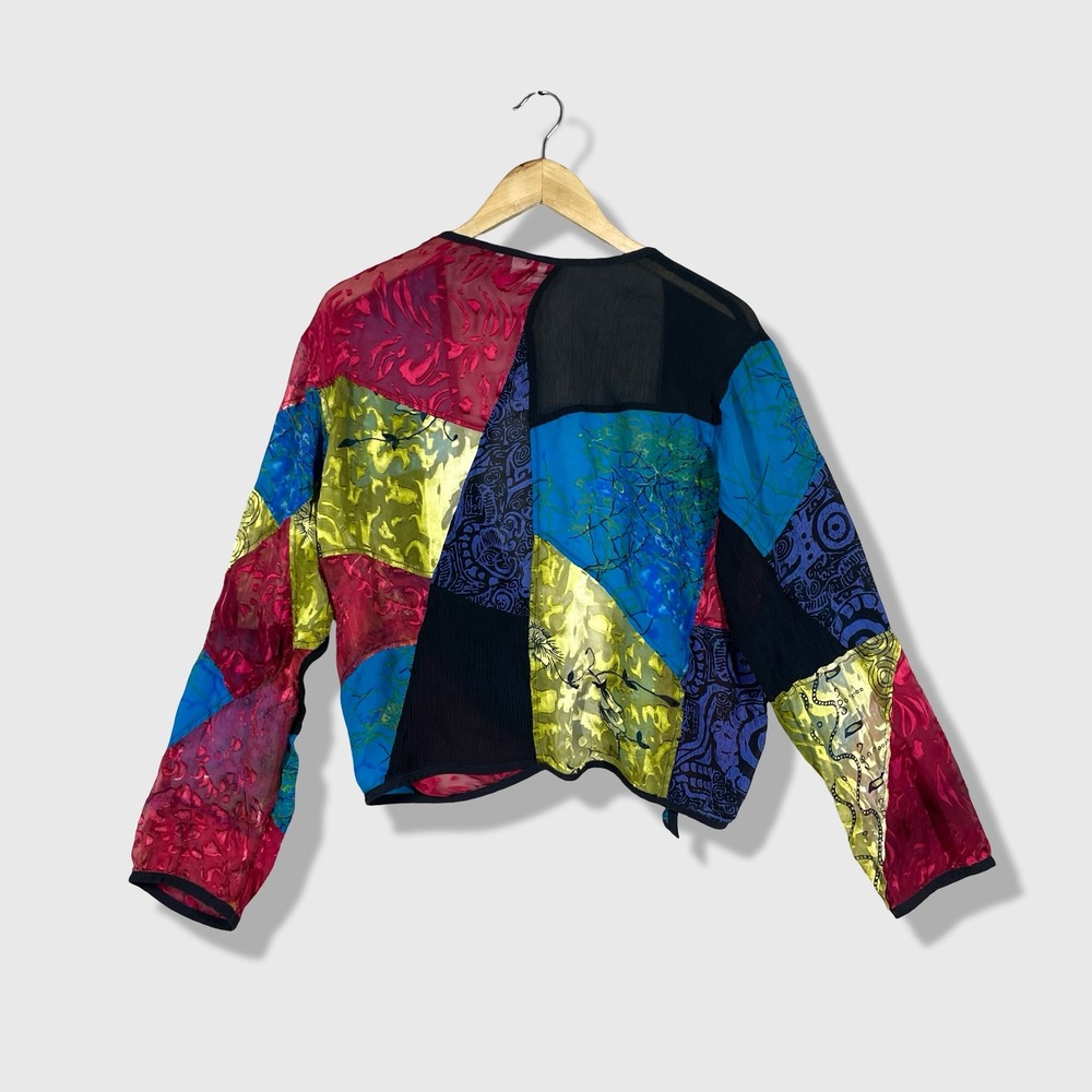 Chicos Patchwork Burnout Tie Front Top Women L Mu… - image 4